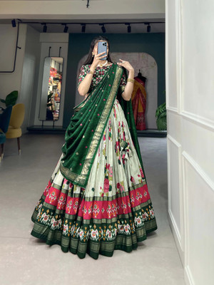 Zinsy Creation Printed Semi Stitched Lehenga Choli(Green)