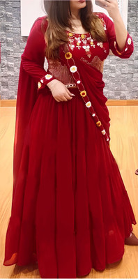 KalyaniTextile Embroidered, Embellished Semi Stitched Lehenga & Crop Top(Maroon)
