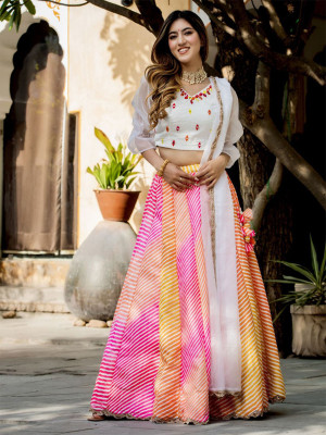 odette Embroidered Semi Stitched Lehenga Choli(Multicolor)