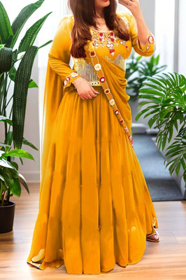 HOUSE OF COMMON Embellished Semi Stitched Lehenga Choli(Yellow)