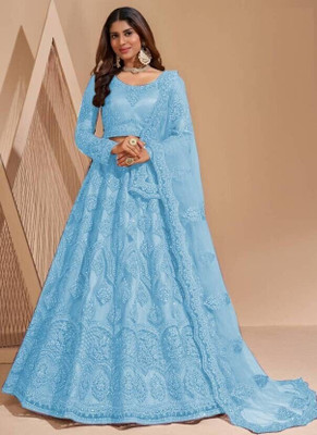 A To Z Cart Embroidered Semi Stitched Lehenga Choli(Light Blue)