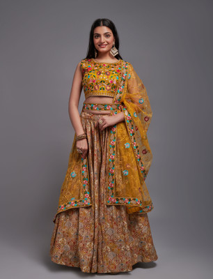 VED CREATION Embroidered Semi Stitched Lehenga Choli(Multicolor)