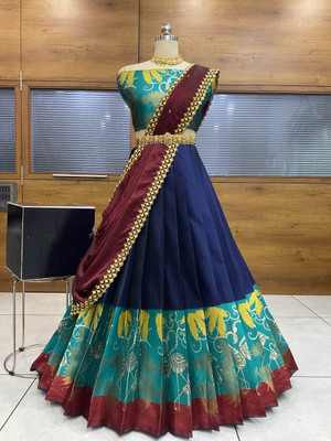 PinkBindi Self Design Semi Stitched Lehenga Choli(Dark Blue)