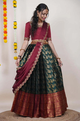 VADTALWALA Solid Semi Stitched Lehenga Choli(Green, Maroon)