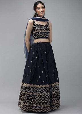 Divastri Embroidered Semi Stitched Lehenga Choli(Dark Blue)