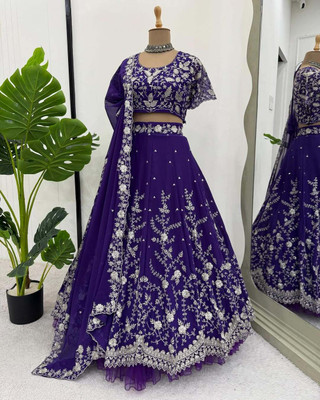 MAN PRIYA TRENDZ Embroidered Semi Stitched Lehenga Choli(Blue)