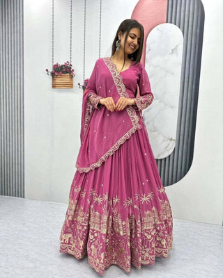 RADHVI BIZ Self Design Semi Stitched Lehenga Choli(Pink)