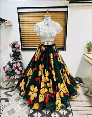 karmaloop Digital Print Semi Stitched Lehenga & Crop Top(Green)