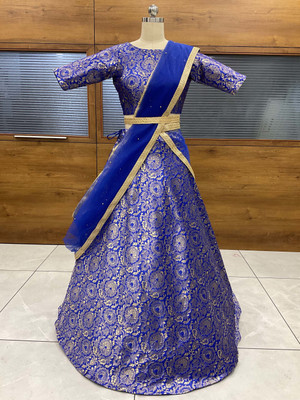 Fabcartz Self Design Semi Stitched Lehenga Choli(Blue)