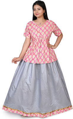 LENYRUIZ Solid Semi Stitched Lehenga & Crop Top(Pink)