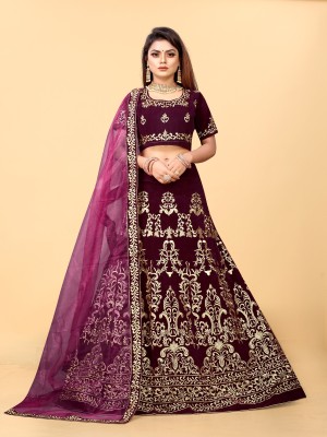 KV Fashion Embroidered Semi Stitched Lehenga Choli(Maroon)