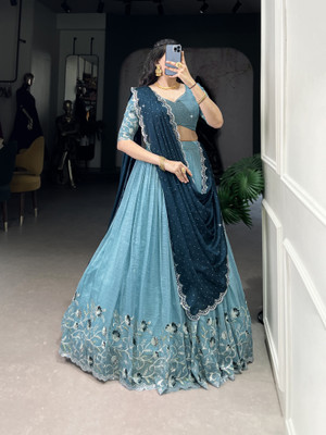 riddhi fashion Embroidered Semi Stitched Lehenga Choli(Light Blue)