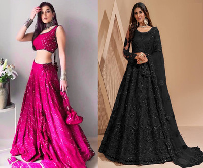 Reelove Factory Embroidered Semi Stitched Lehenga Choli(Pink, Black)
