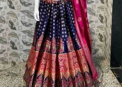 GRANTH MANIAFAB Self Design Semi Stitched Lehenga Choli(Blue)