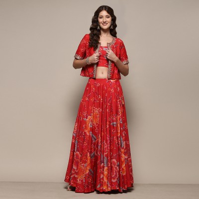 BIBA Printed Stitched Lehenga Choli(Red)