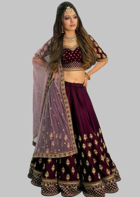 Apnisha Embroidered Semi Stitched Lehenga Choli(Purple)