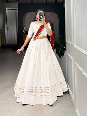CYNOR ENTERPRISE Solid Semi Stitched Lehenga Choli(White)