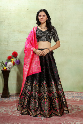 SWAMI STUDIO Self Design Semi Stitched Lehenga Choli(Black)