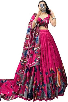 SILLYGUDY Printed Semi Stitched Lehenga Choli(Pink)