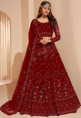 FULPARI Embroidered Semi Stitched Lehenga Choli(Red)