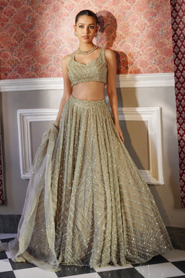 Fabricfantacia Embroidered Semi Stitched Lehenga Choli(Beige)