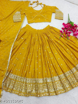 PMD Fashion Embroidered, Self Design Semi Stitched Lehenga Choli(Yellow)