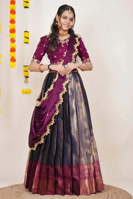 VADTALWALA Solid Semi Stitched Lehenga Choli(Purple, Blue)