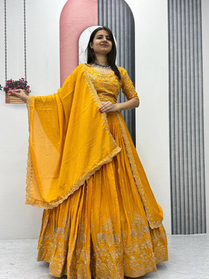 Shree Aavad Enterprise Embroidered Semi Stitched Lehenga Choli(Yellow)