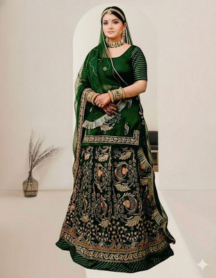 SHREE AMBEY TRADING Embroidered Semi Stitched Rajasthani Poshak(Dark Green)