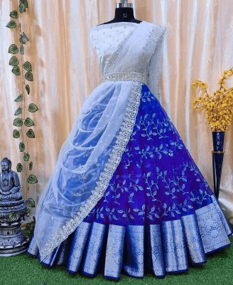 Azad Sarees Floral Print Semi Stitched Lehenga Choli(Light Blue)