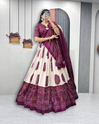 BLANKLOOK Printed Semi Stitched Lehenga Choli(Purple)