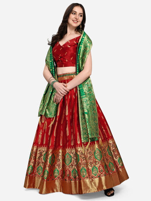 kaizen International Self Design Semi Stitched Lehenga Choli(Multicolor)