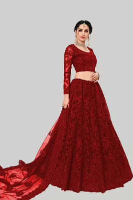 MANKESHWAR CREATION Embroidered Semi Stitched Lehenga Choli(Red)