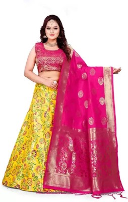 Tishta Printed Semi Stitched Lehenga Choli(Yellow)