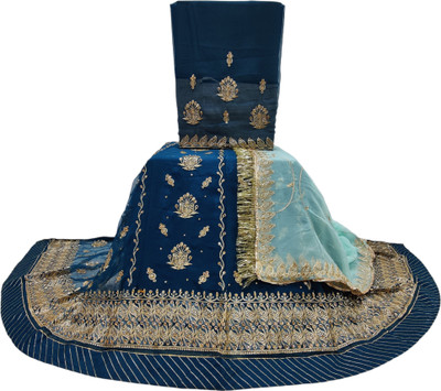 MANTUSHTI Embroidered Semi Stitched Rajasthani Poshak(Blue)