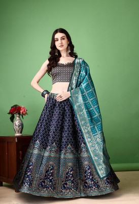 Harshiv Textile Embellished Semi Stitched Lehenga Choli(Dark Blue)