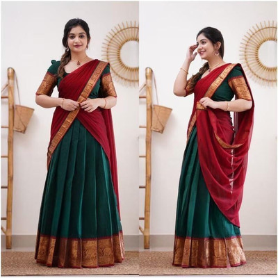 HOUSE OF COMMON Self Design Semi Stitched Lehenga Choli(Green)