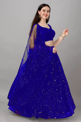 Rinu Self Design Semi Stitched Lehenga Choli(Blue)
