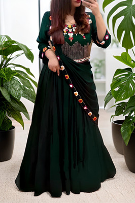 Hemlata Embroidered Semi Stitched Lehenga & Crop Top(Green)