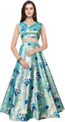 KAHIRAA WHOLETEX Digital Print Semi Stitched Lehenga & Crop Top(Multicolor)