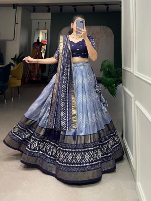 Krish creation Printed Semi Stitched Lehenga Choli(Blue)