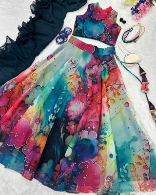 PuriMaa Floral Print Semi Stitched Lehenga Choli(Multicolor)