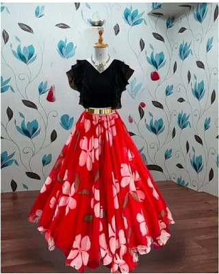 Ajfab Self Design Stitched Lehenga & Crop Top(Red)