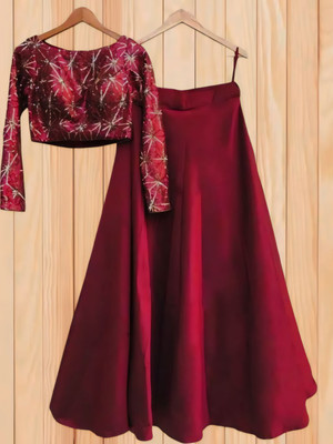Rise On Fab Self Design Semi Stitched Lehenga Choli(Red)
