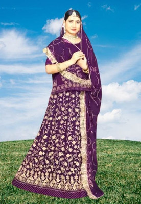BHERVA TEX FASHION Embroidered Semi Stitched Rajasthani Poshak(Purple)