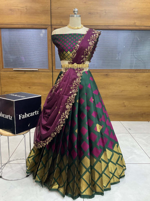 Fabcartz Self Design Semi Stitched Lehenga Choli(Dark Green)