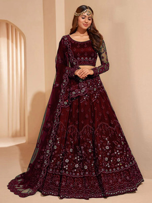 KOMAL Embroidered Semi Stitched Lehenga Choli(Maroon)