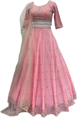VATAGAMFAB Embroidered Semi Stitched Lehenga Choli(Pink)