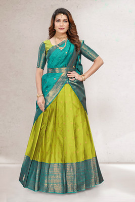 KENVI FASHION Solid Semi Stitched Lehenga Choli(Light Green)