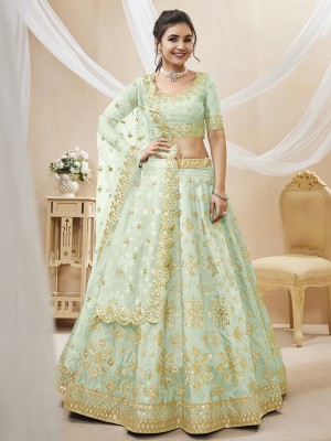 Tasrika Embroidered Semi Stitched Lehenga Choli(Green)